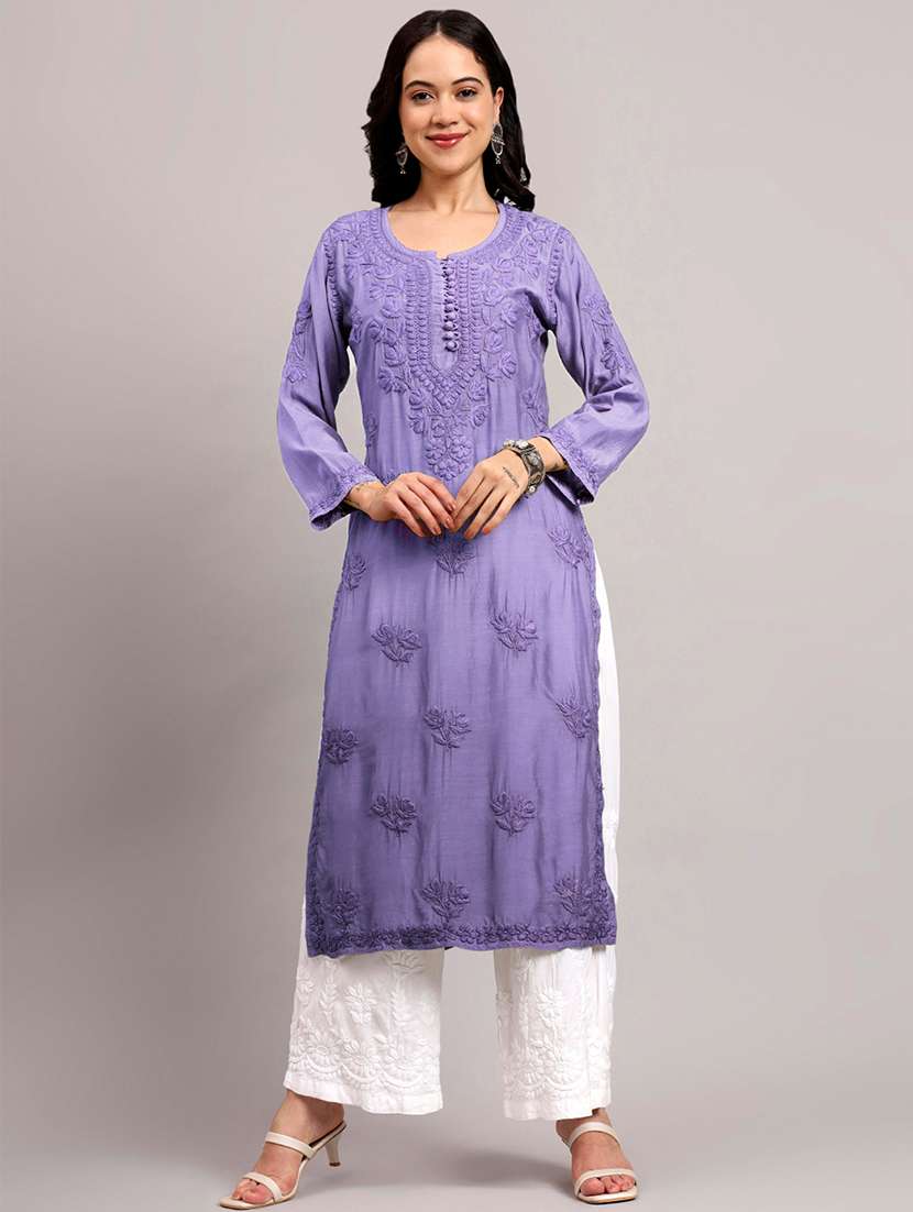 women long sleeve chikankari straight kurta