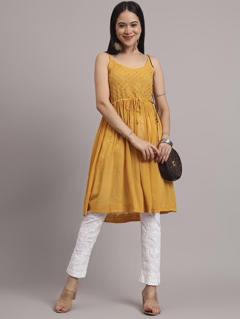 women embroidered shoulder strap flared kurta - 22013541 - Zoom Image - 0