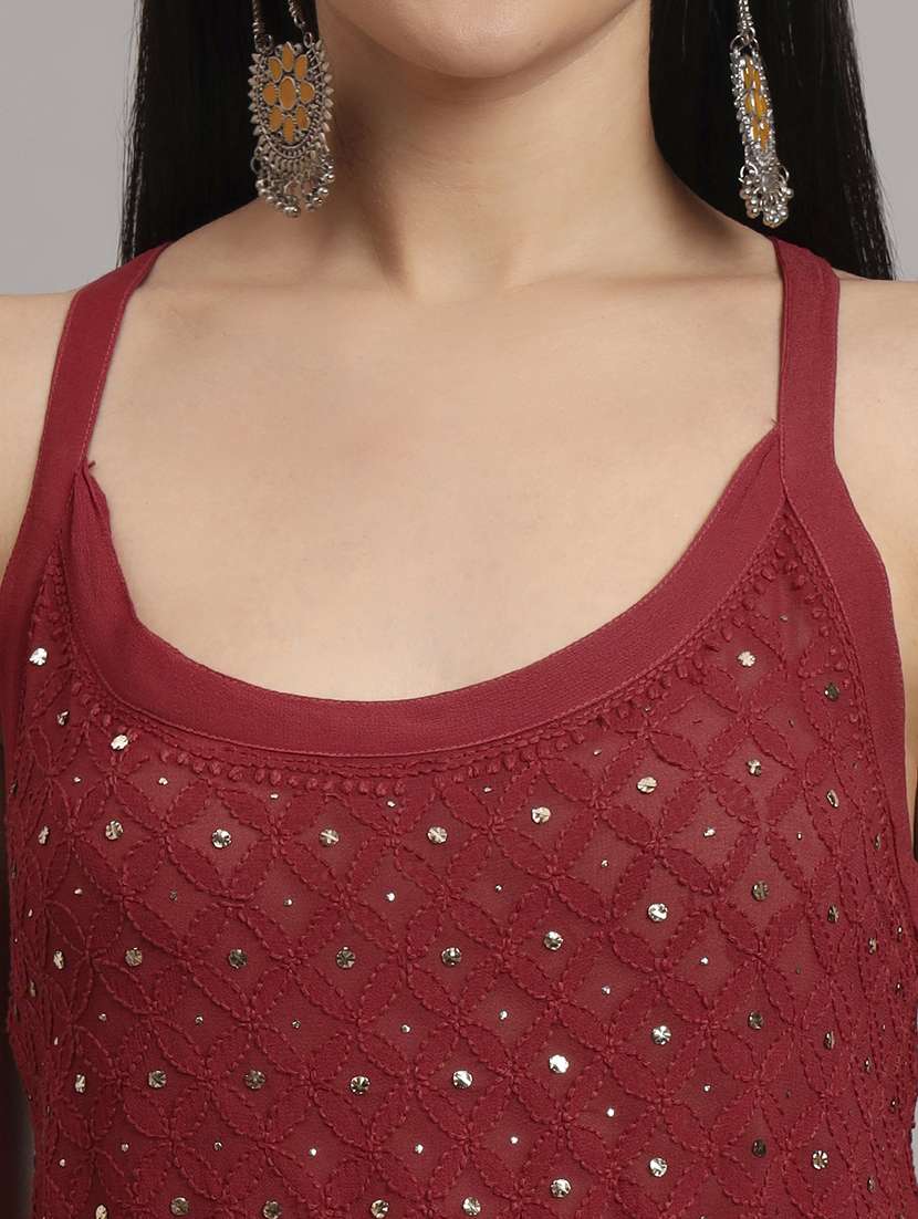 women embroidered shoulder strap flared kurta - 22013542 - Standard Image - 5