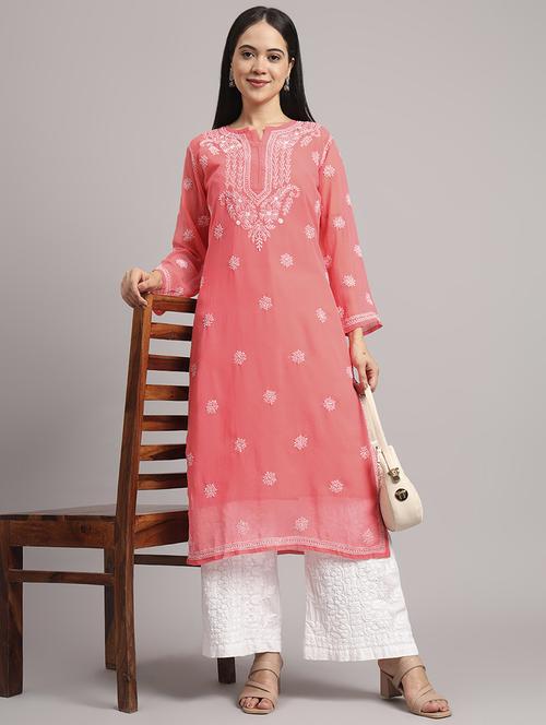 women long sleeve chikankari straight kurta - 22013544 -  Standard Image - 0