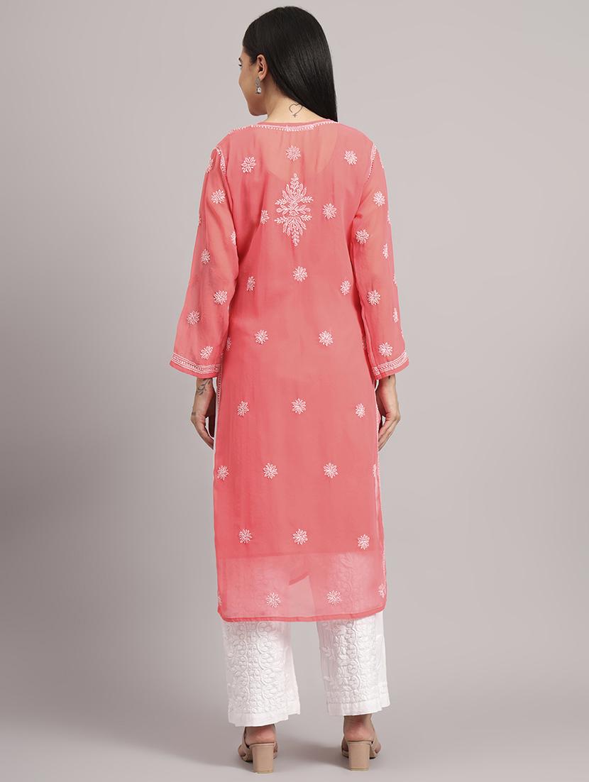 women long sleeve chikankari straight kurta - 22013544 - Standard Image - 5