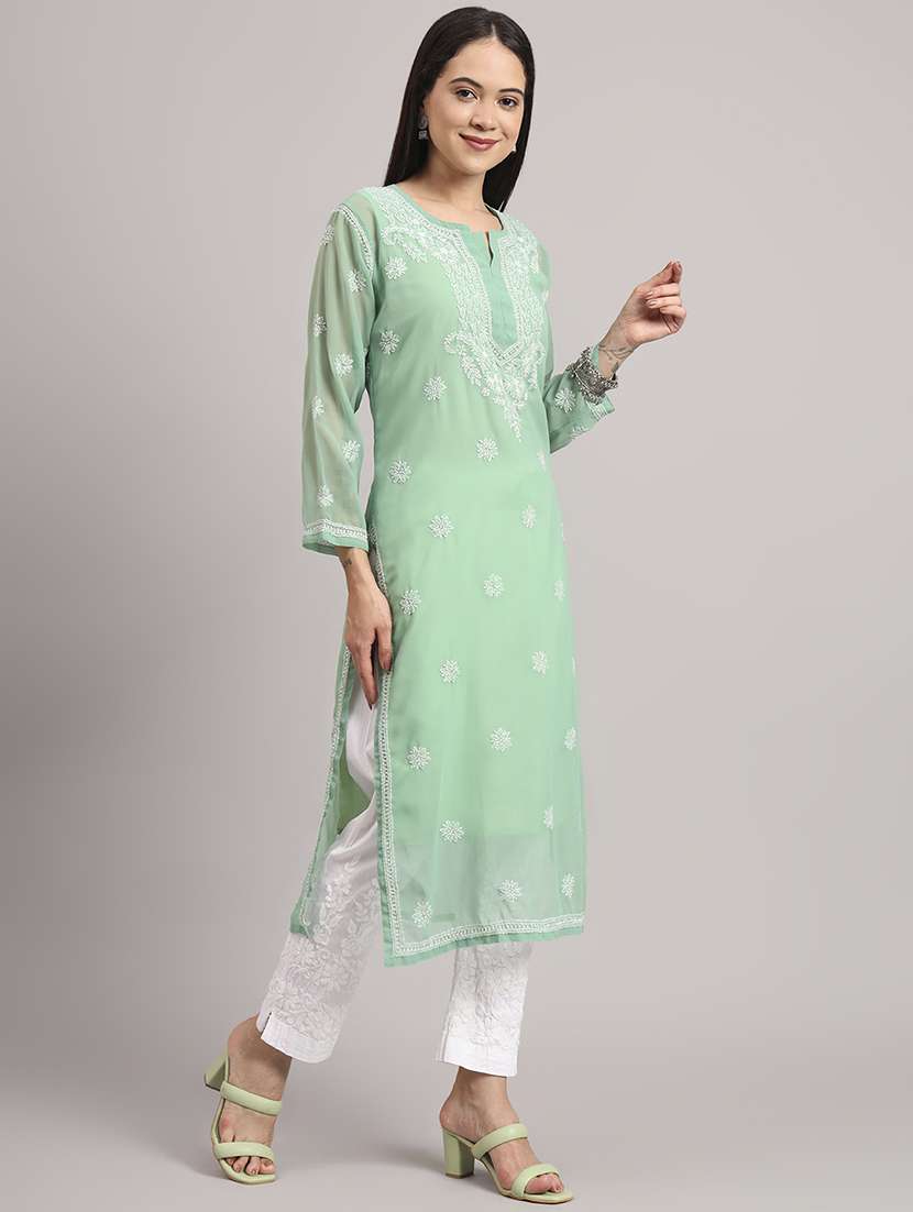women long sleeve chikankari straight kurta - 22013545 - Standard Image - 3