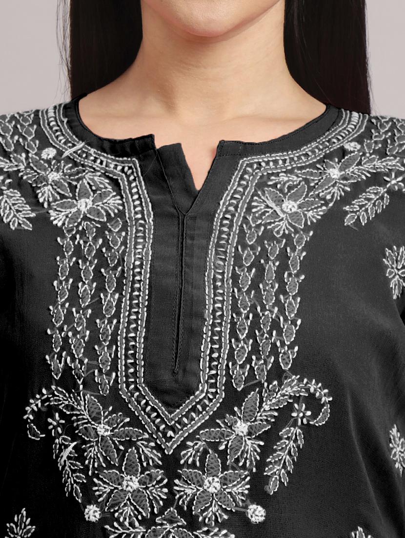 women long sleeve chikankari straight kurta - 22013546 - Standard Image - 3