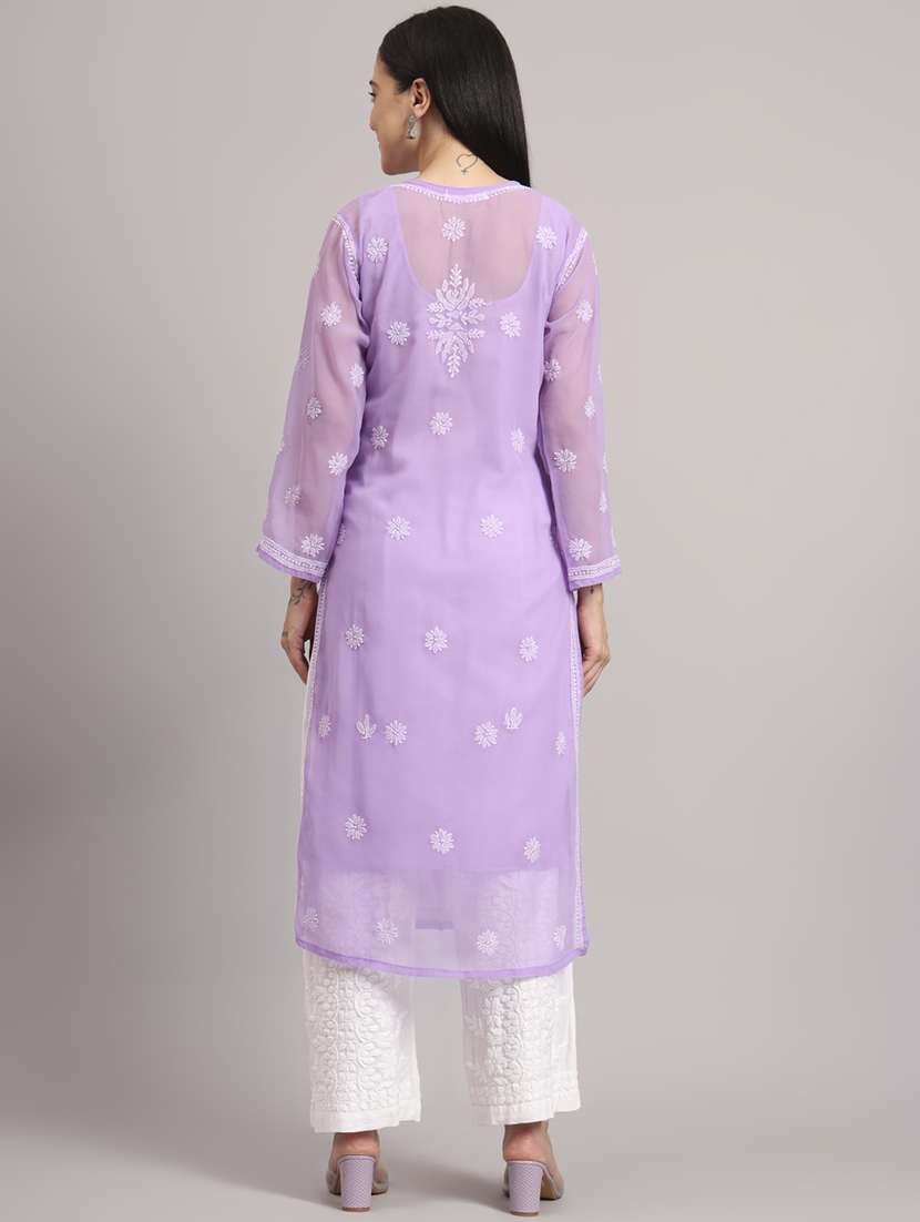 women long sleeve chikankari straight kurta with slip - 22013547 - Standard Image - 5