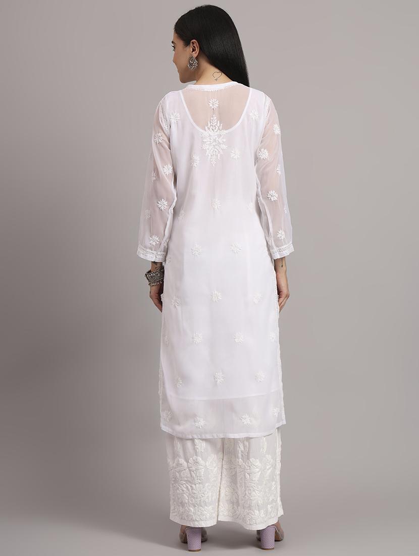 women long sleeve chikankari straight kurta with slip - 22013548 - Standard Image - 5