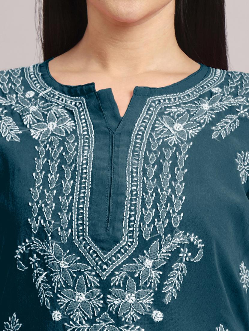 women long sleeve chikankari straight kurta - 22013549 - Standard Image - 3