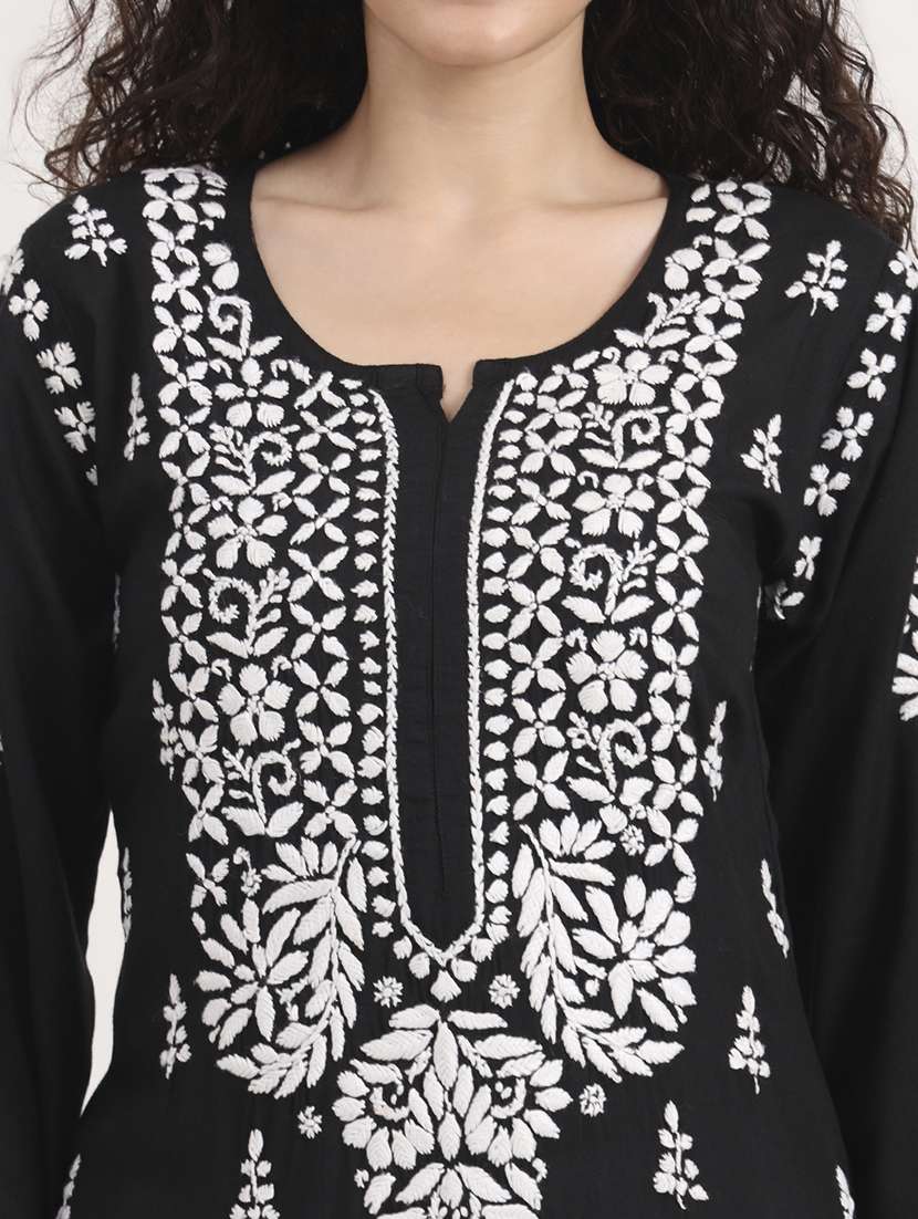 women long sleeve chikankari straight kurta - 22013551 - Standard Image - 5