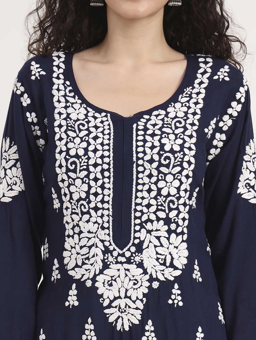 women long sleeve chikankari straight kurta - 22013552 - Standard Image - 5