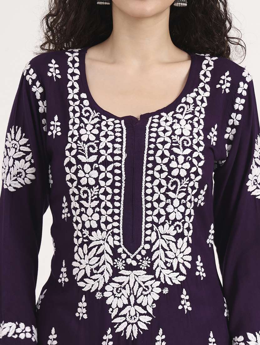 women long sleeve chikankari straight kurta - 22013553 - Standard Image - 5
