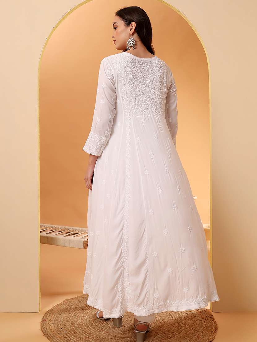 women long sleeve chikankari angrakha kurta - 22013555 - Standard Image - 3