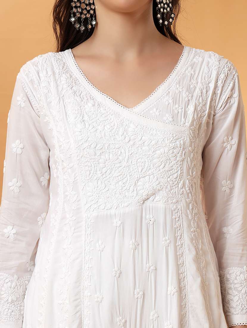 women long sleeve chikankari angrakha kurta - 22013555 - Standard Image - 5