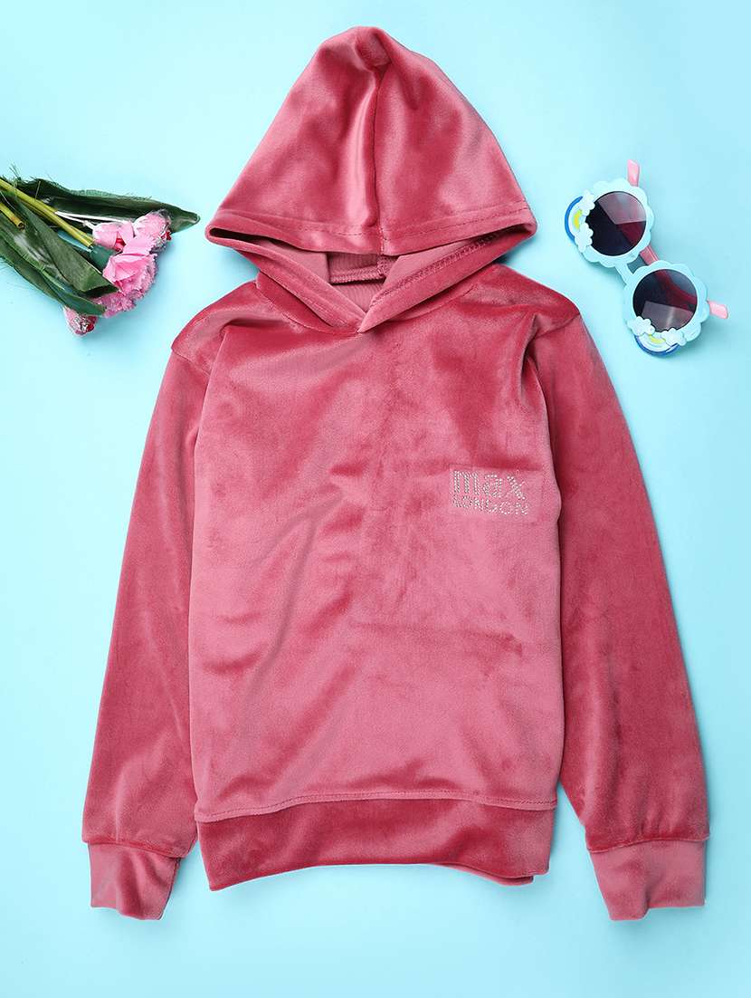 girls solid long sleeve hooded sweatshirt