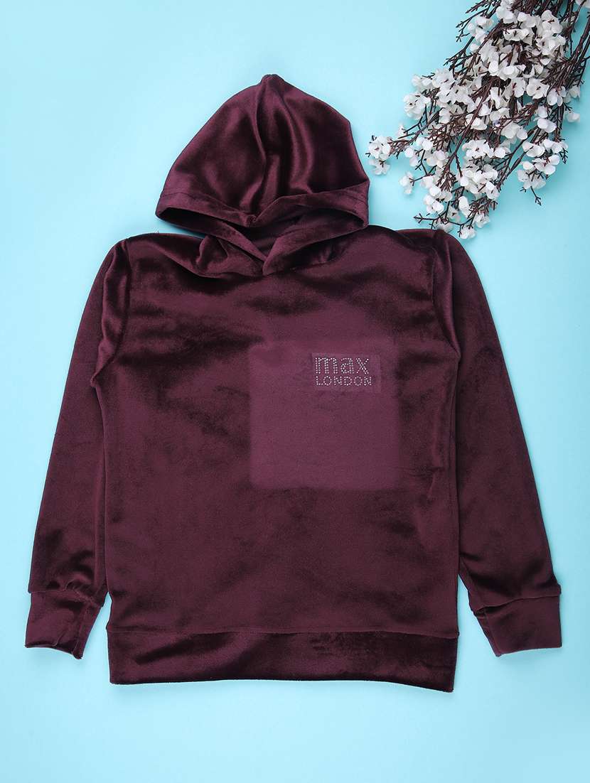 girls solid long sleeve hooded sweatshirt