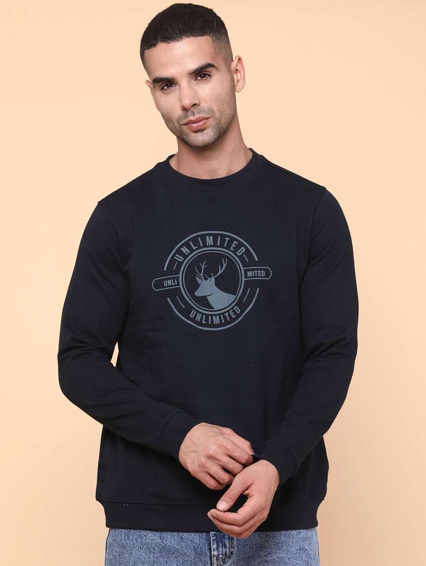 blue cotton front print sweatshirt