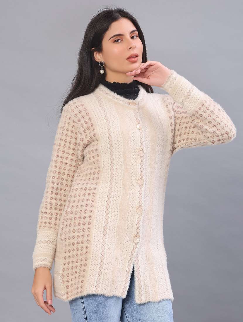 Women Self Design Long Sleeve Cardigan - 22013939 -  Standard Image - 3