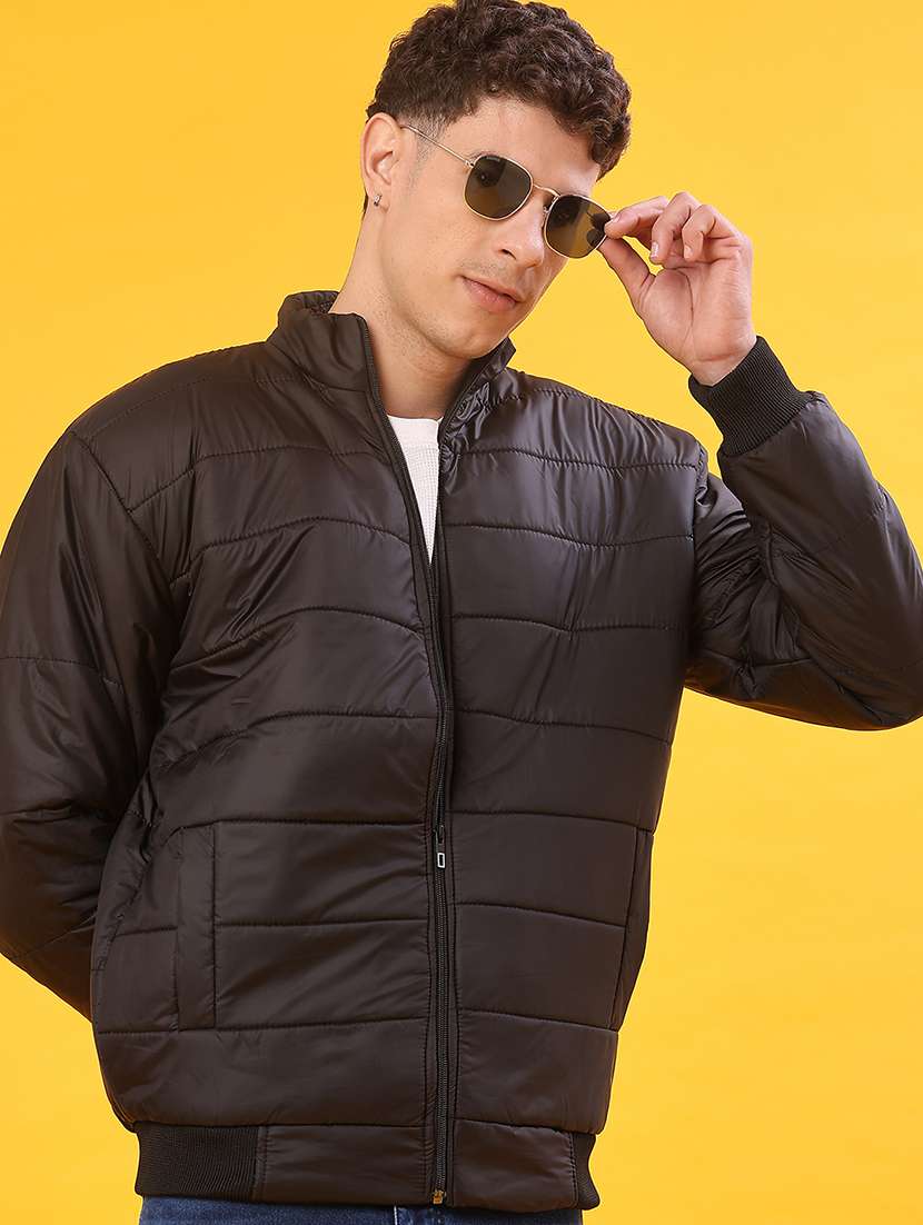 men solid long sleeve puffer jacket