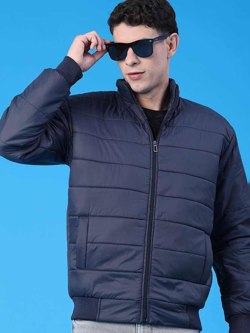 men solid long sleeve puffer jacket