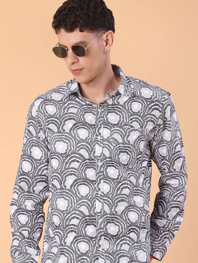 men printed long sleeve regular fit casual shirt