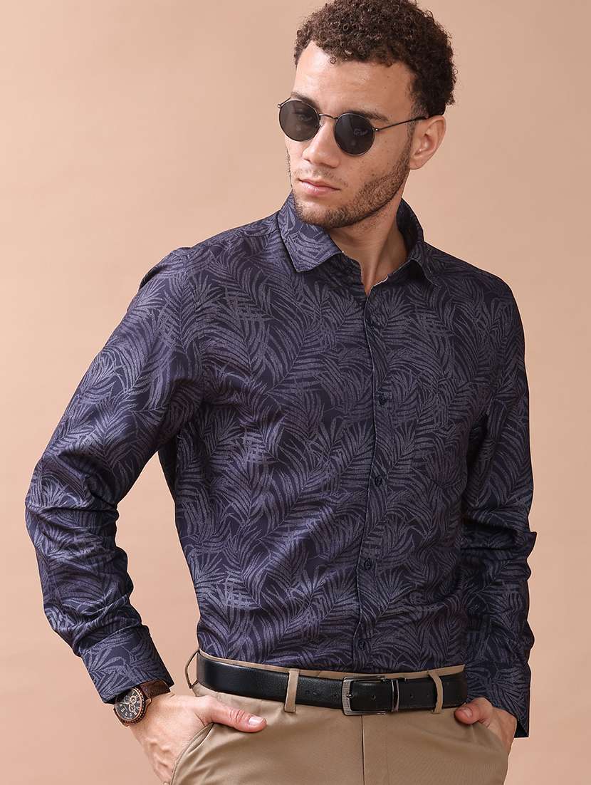 men printed long sleeve regular fit formal shirt
