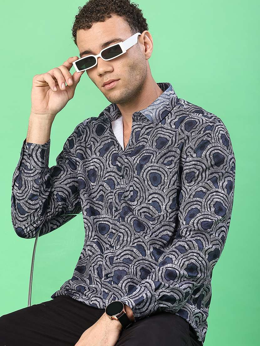 men printed long sleeve regular fit casual shirt