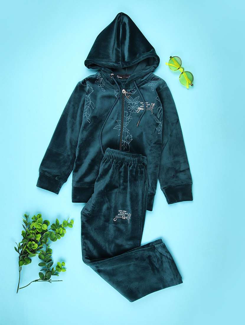 girls printed hooded full length set