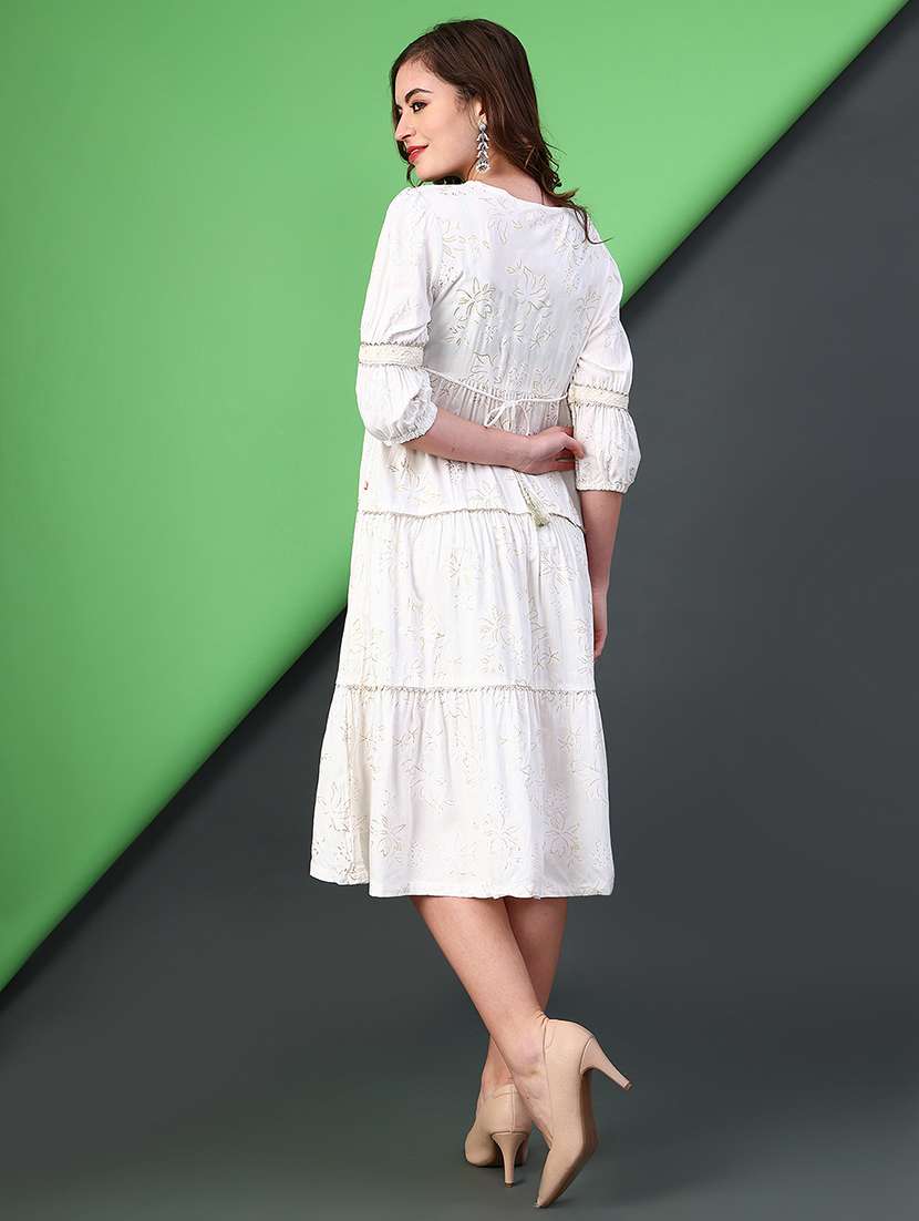 women printed puff sleeve tiered dress - 22014101 -  Standard Image - 3