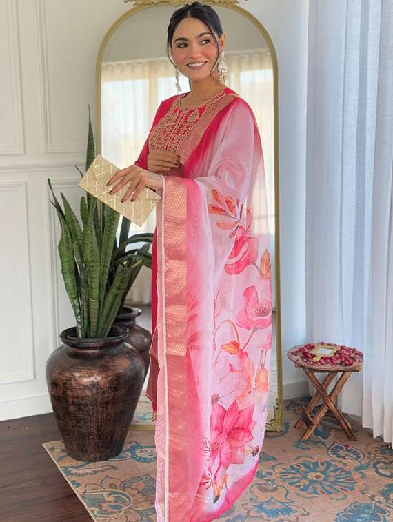 women embroidered three quarter sleeve kurta pant with dupatta set - 22014113 - Standard Image - 3