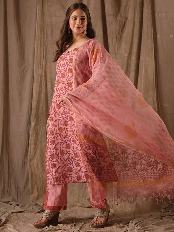 women floral printed long sleeve kurta pant with dupatta set - 22014121 - Standard Image - 3