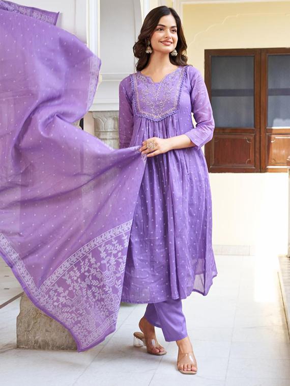 women embroidered three quarter sleeve kurta pant with dupatta set - 22014132 - Standard Image - 3