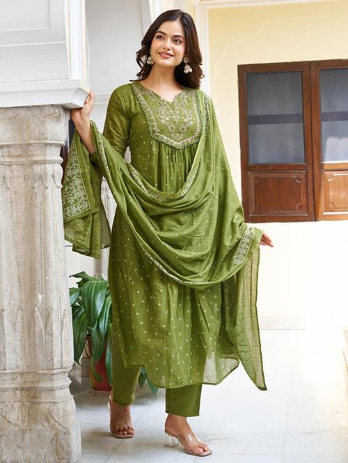 women embroidered three quarter sleeve kurta pant with dupatta set - 22014134 - Standard Image - 0