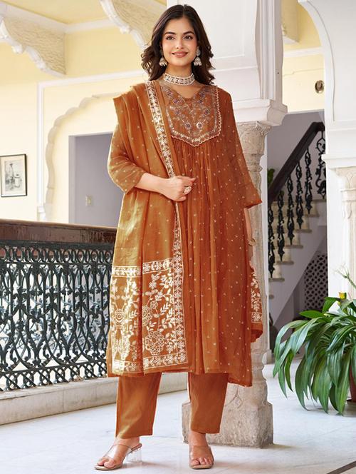 women embroidered three quarter sleeve kurta pant with dupatta set - 22014135 - Standard Image - 0