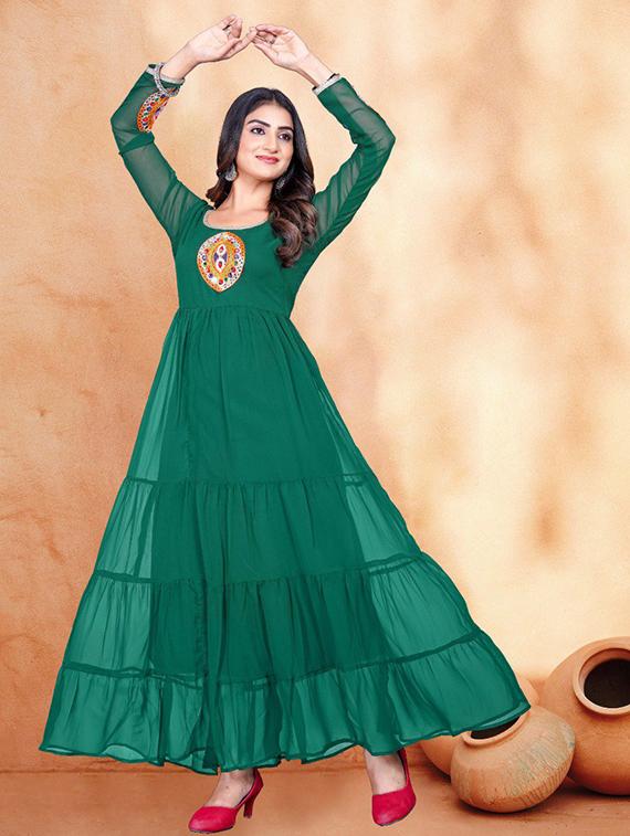 women embroidered long sleeve tiered ethnic dress - 22014138 - Zoom Image - 0
