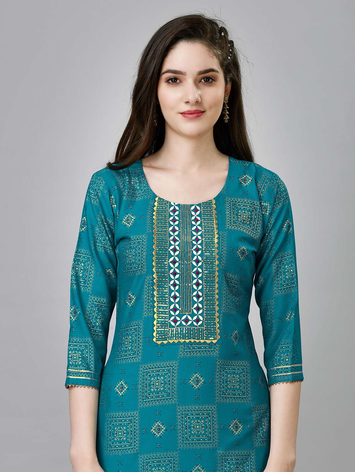 women printed three quarter sleeve kurta pant set - 22014148 - Standard Image - 3