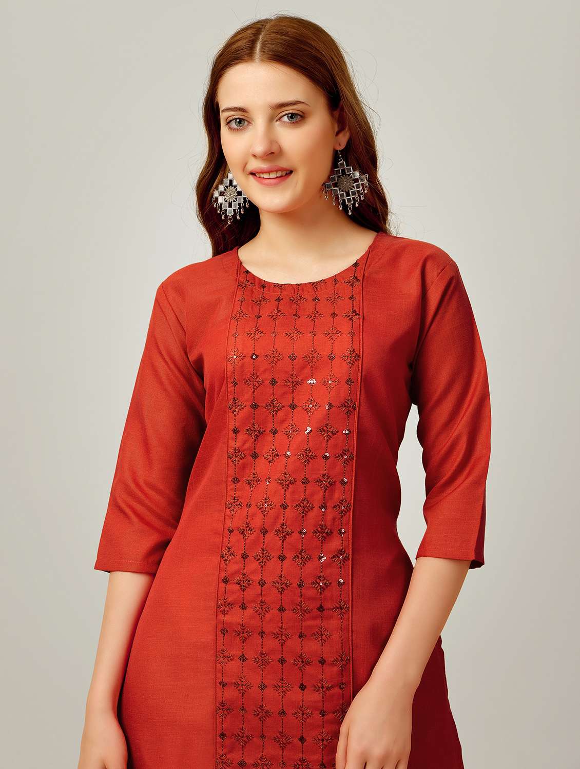 women embroidered three quarter sleeve kurta pant set - 22014149 - Standard Image - 5