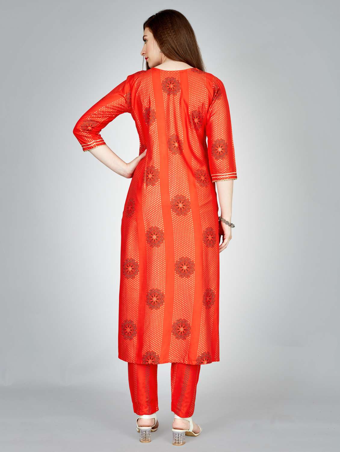 women embroidered three quarter sleeve kurta pant set - 22014151 - Standard Image - 3
