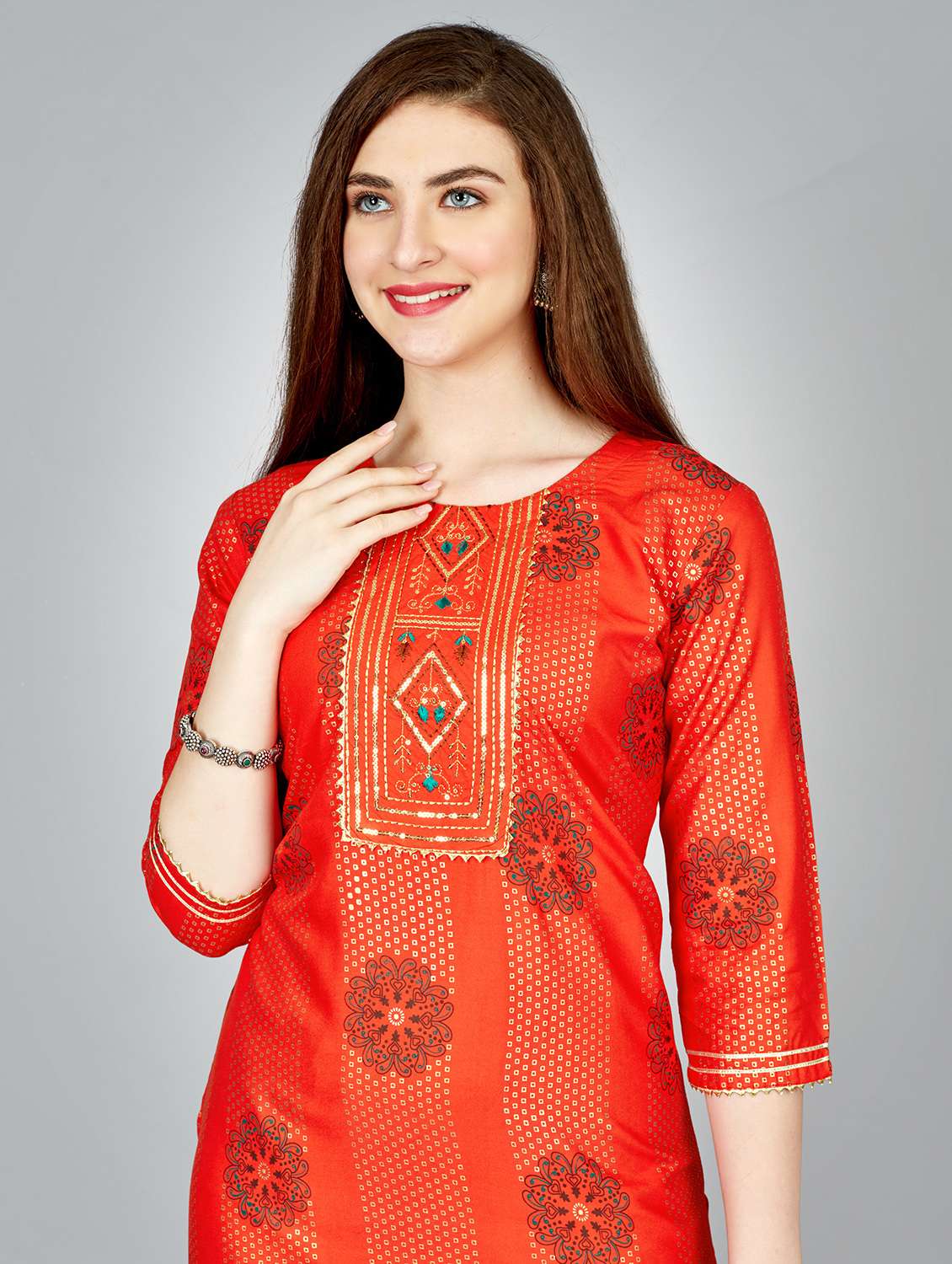 women embroidered three quarter sleeve kurta pant set - 22014151 - Standard Image - 5