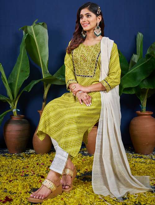 women three quarter sleeve kurta pant with dupatta set - 22014154 - Standard Image - 0