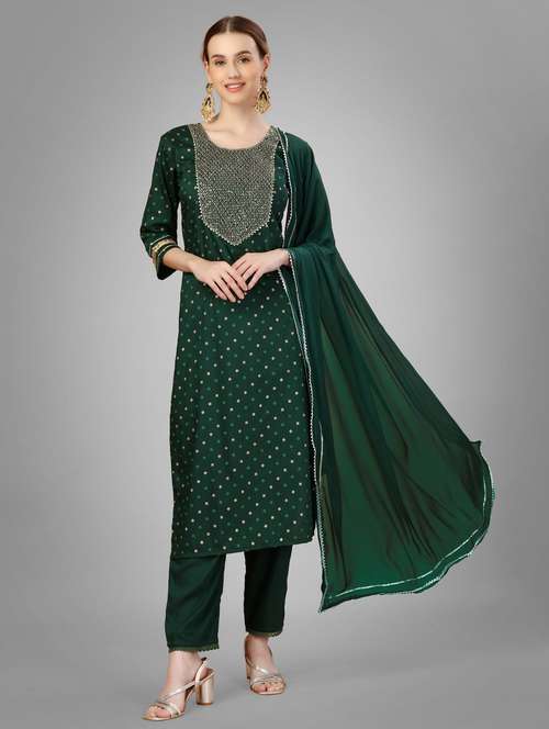 women three quarter sleeve kurta pant with dupatta set - 22014163 - Standard Image - 0