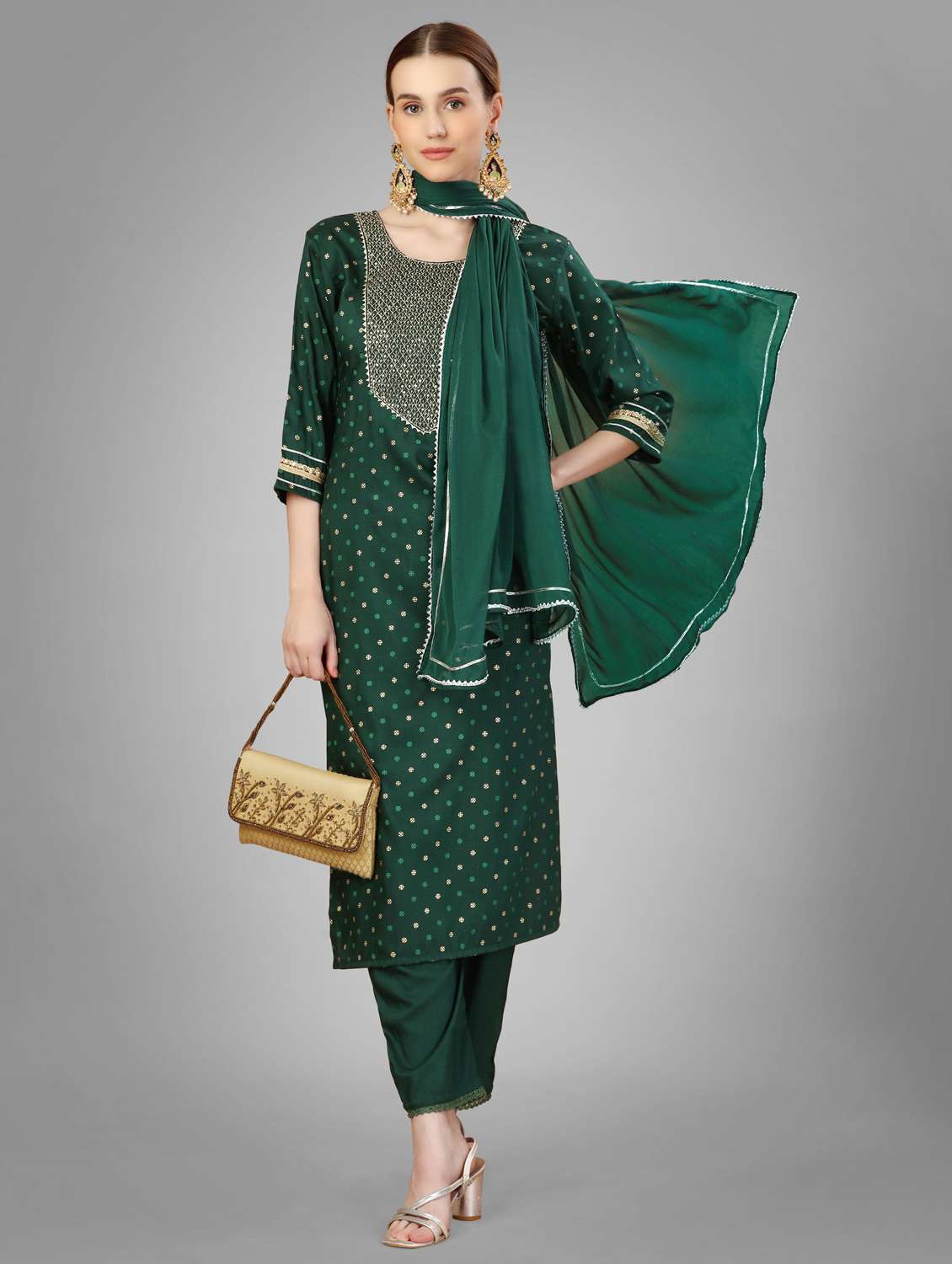 women three quarter sleeve kurta pant with dupatta set - 22014163 - Standard Image - 3