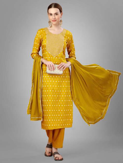 women three quarter sleeve kurta pant with dupatta set - 22014164 -  Standard Image - 0