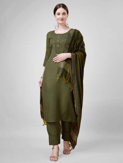 women embroidered three quarter sleeve kurta pant with dupatta set - 22014166 - Standard Image - 0