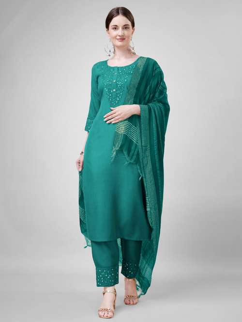 women embroidered three quarter sleeve kurta pant with dupatta set - 22014167 - Standard Image - 0