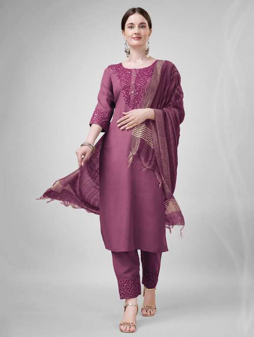 women three quarter sleeve kurta pant with dupatta set - 22014168 - Standard Image - 0