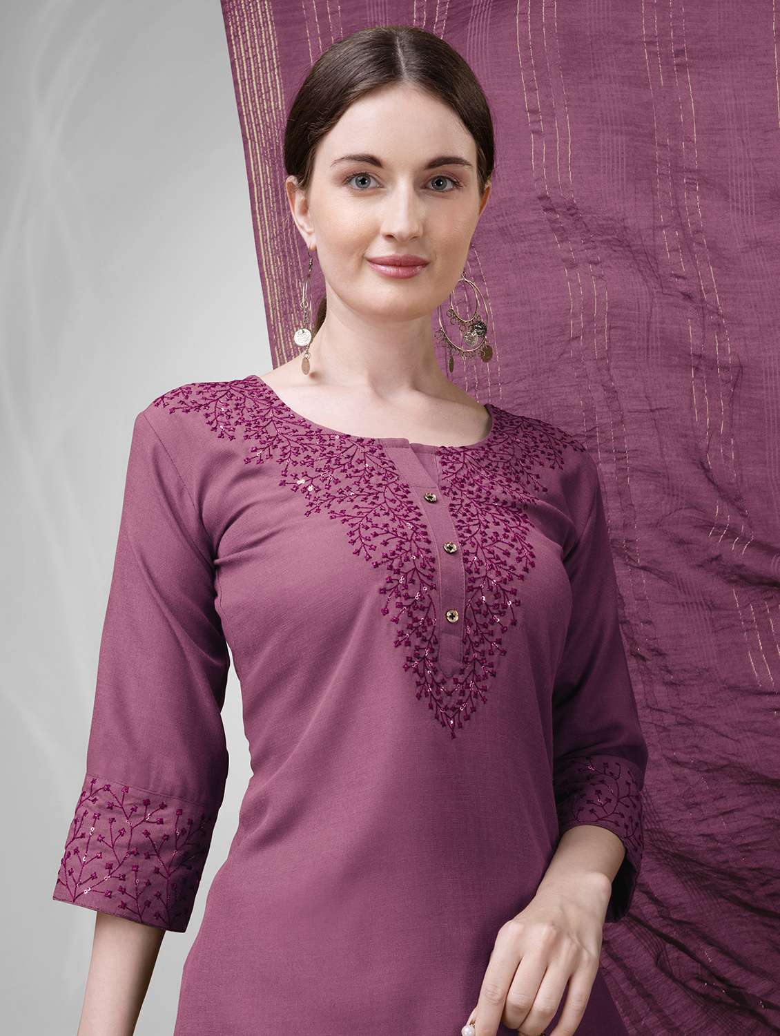 women three quarter sleeve kurta pant with dupatta set - 22014168 - Standard Image - 5
