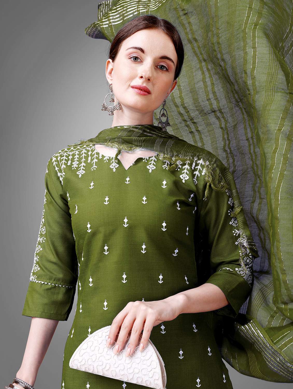women three quarter sleeve kurta pant with dupatta set - 22014169 - Standard Image - 3