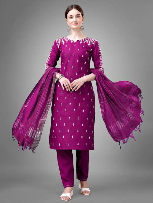 women three quarter sleeve kurta pant with dupatta set - 22014170 -  Standard Image - 0
