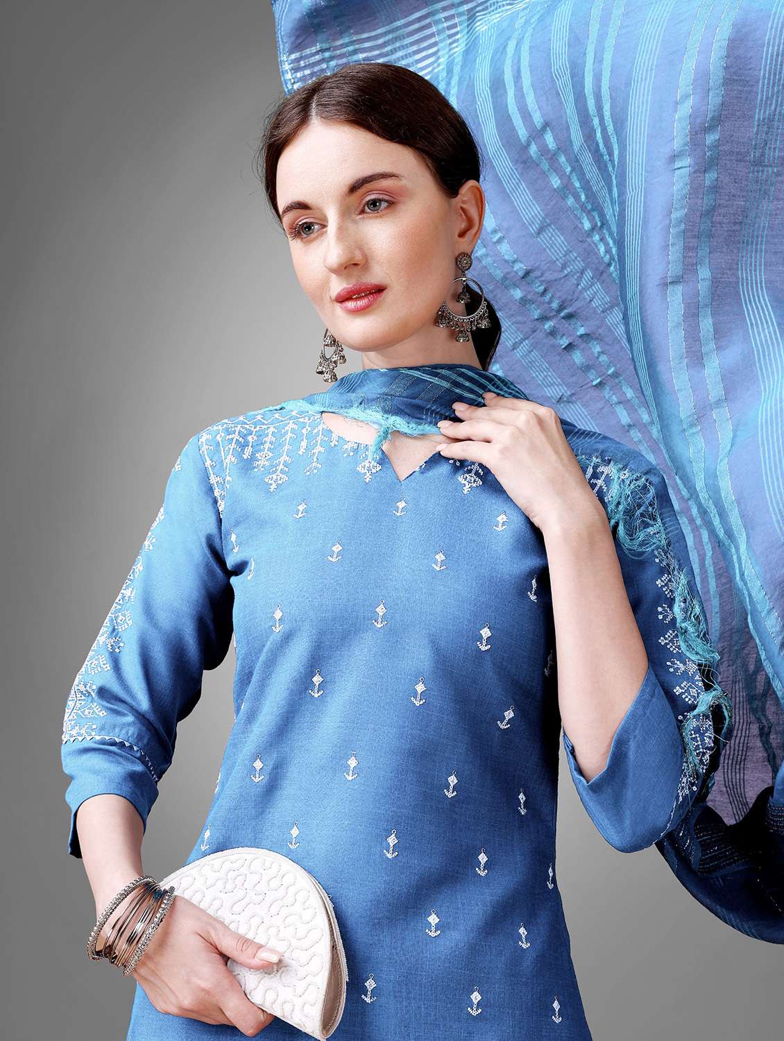 women three quarter sleeve kurta pant with dupatta set - 22014171 - Standard Image - 3