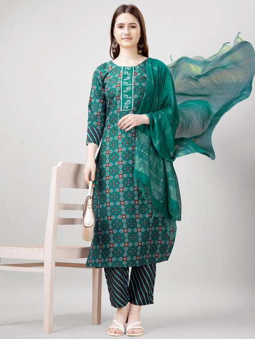 women three quarter sleeve kurta pant with dupatta set - 22014183 -  Standard Image - 0
