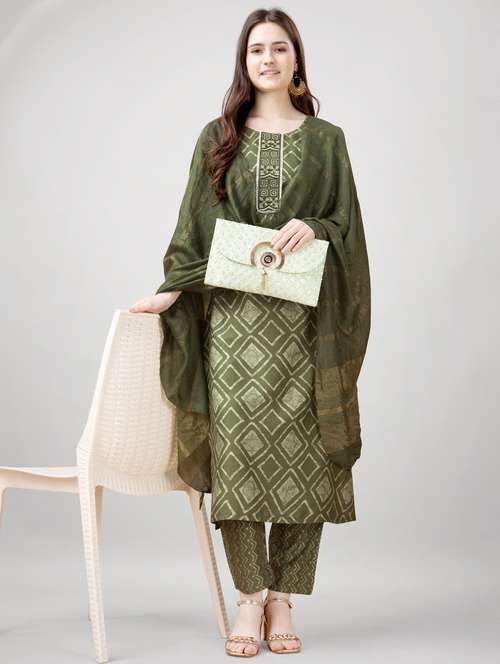 women three quarter sleeve kurta pant with dupatta set - 22014184 -  Standard Image - 0