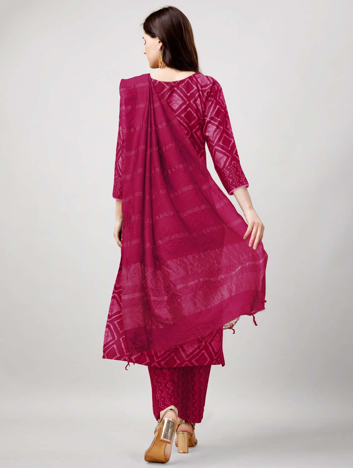 women three quarter sleeve kurta pant with dupatta set - 22014185 - Standard Image - 3